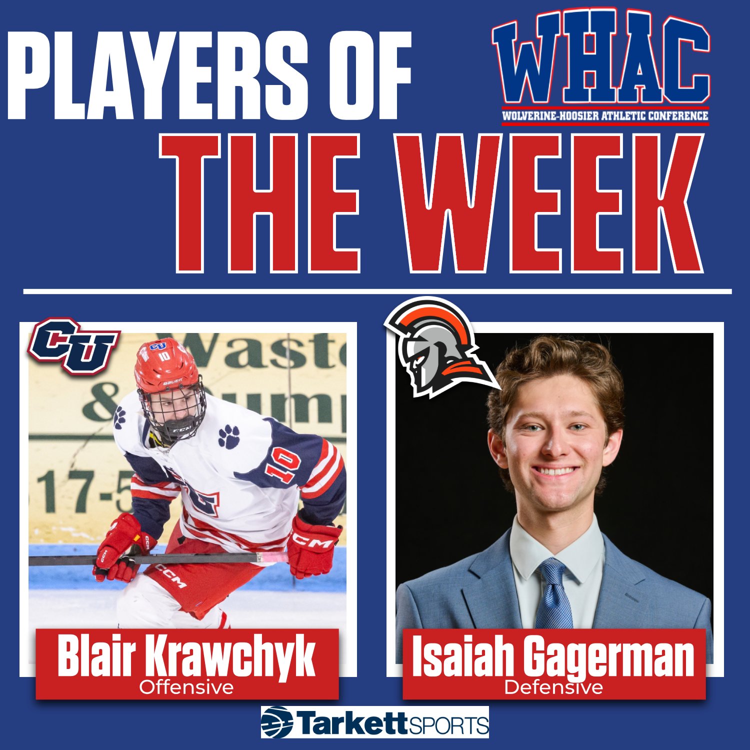 Krawchyk and Gagerman Named Hockey Players of the Week