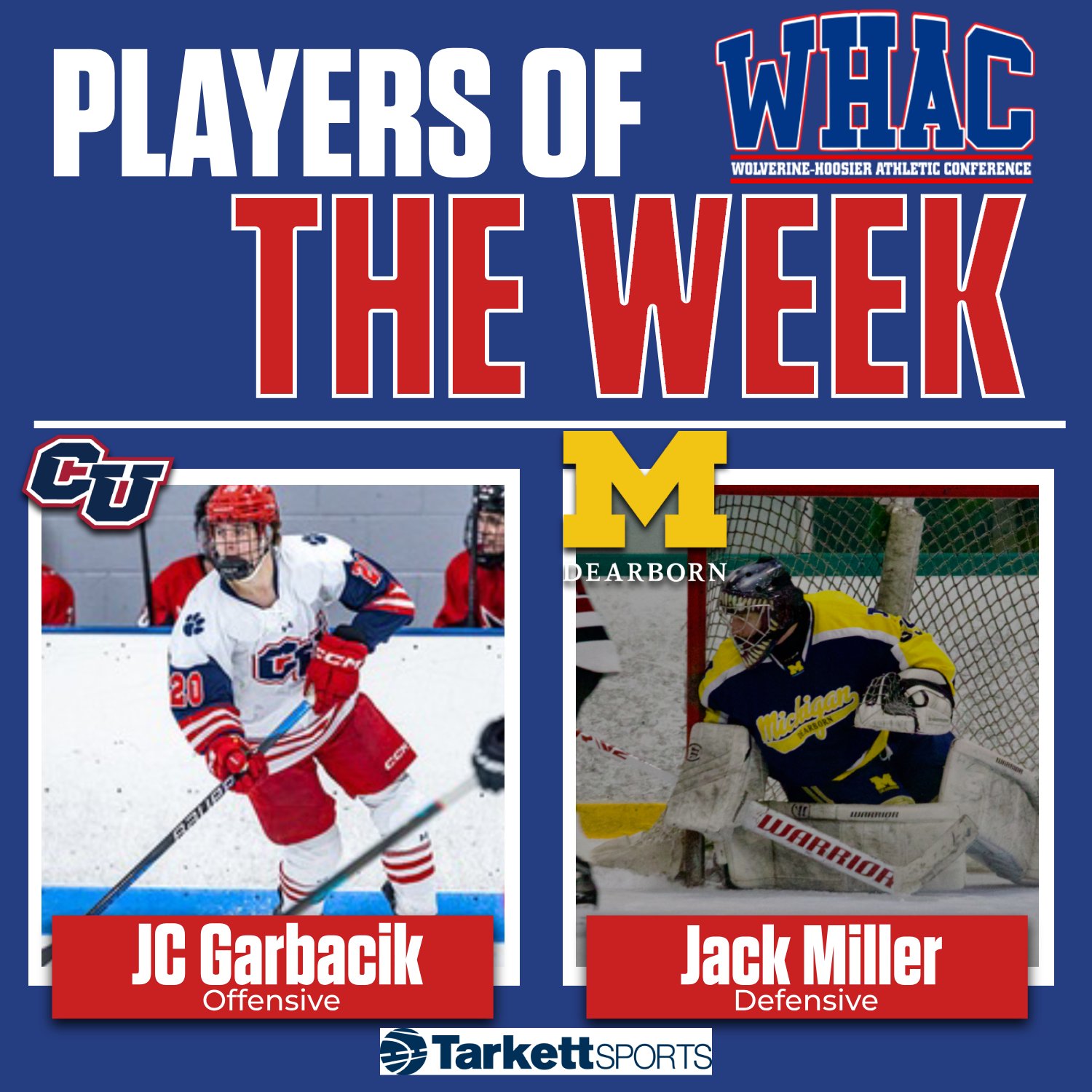 Cleary's Garbacik, UMD's Miller Earns Weekly Hockey Awards