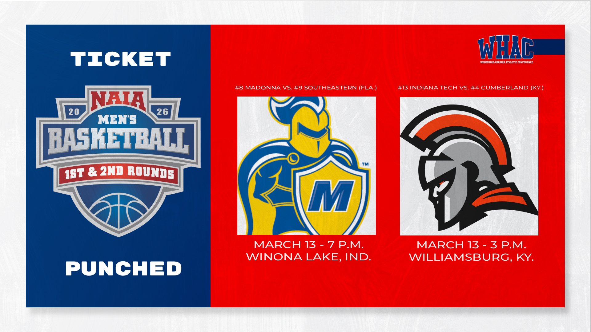 Madonna and Indiana Tech set to compete in the NAIA Men's Basketball Tournament