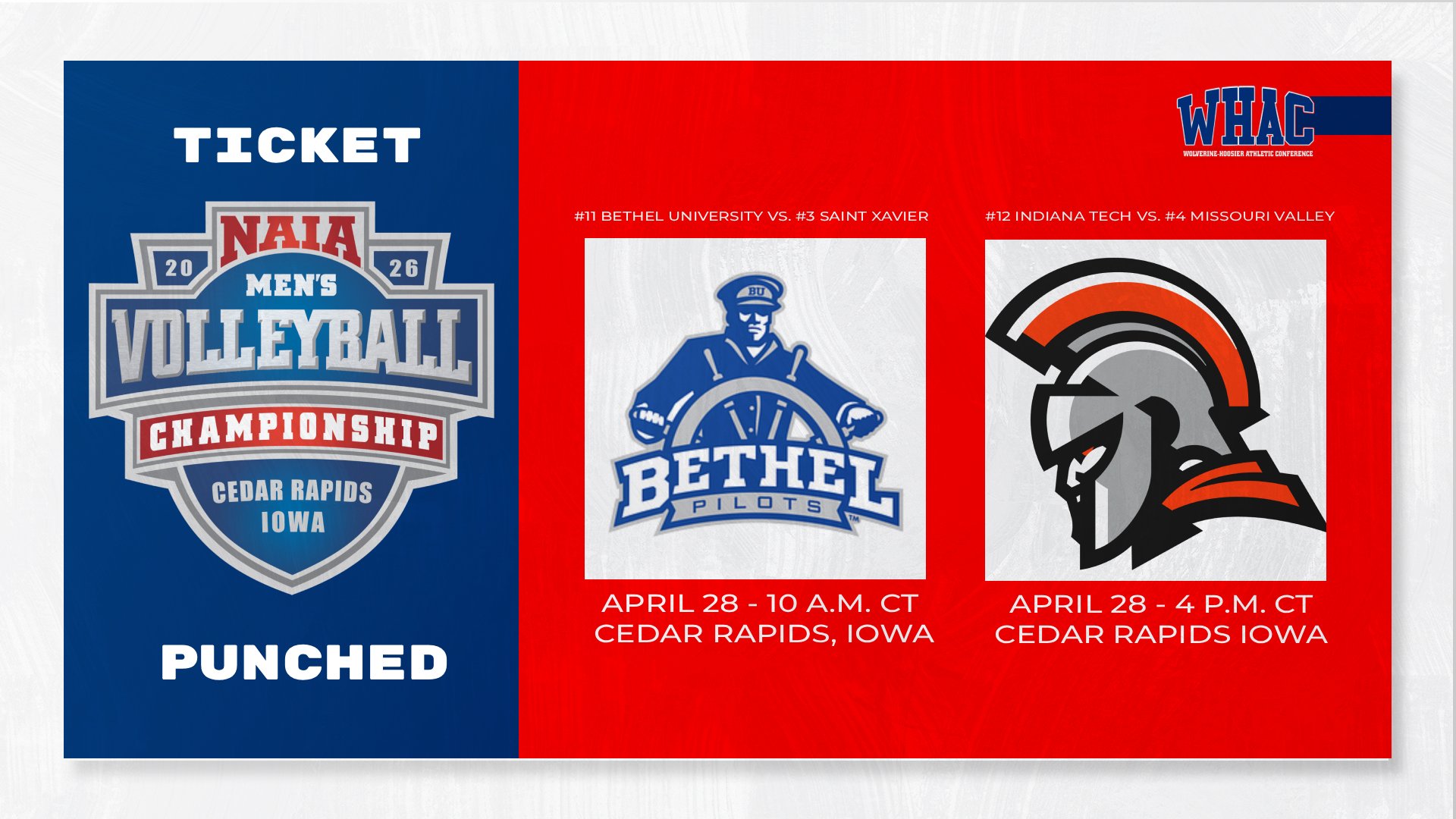 Bethel and Indiana Tech to Represent WHAC at NAIA Men's Volleyball Championship