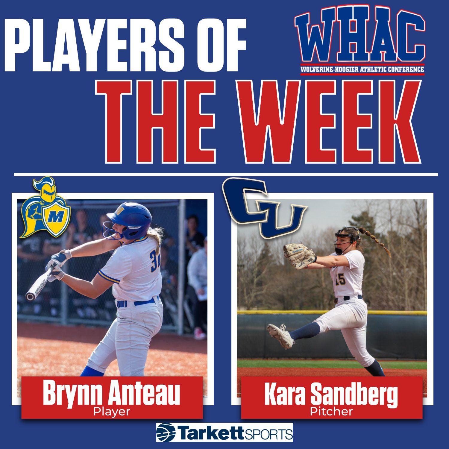 Anteau and Sandberg Named Softball Players of the Week