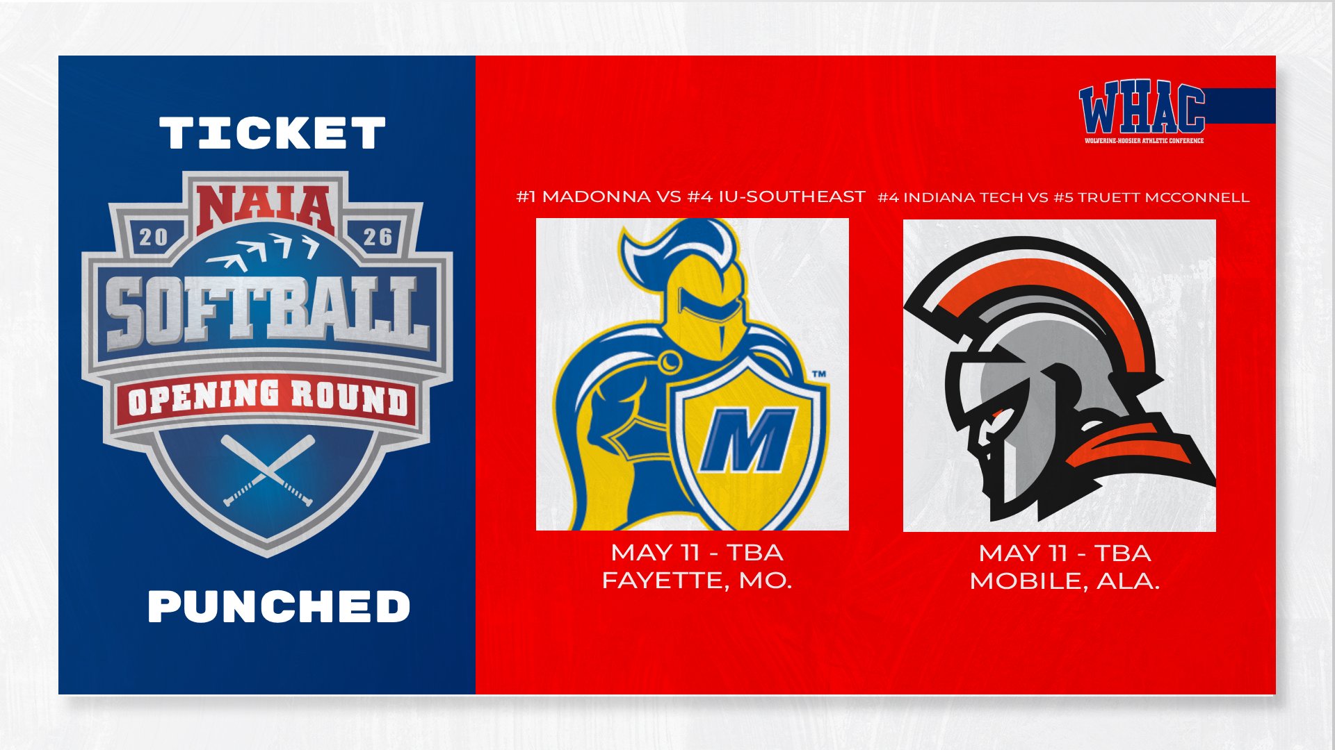 Madonna and Indiana Tech to Represent the WHAC in NAIA Softball Opening Round