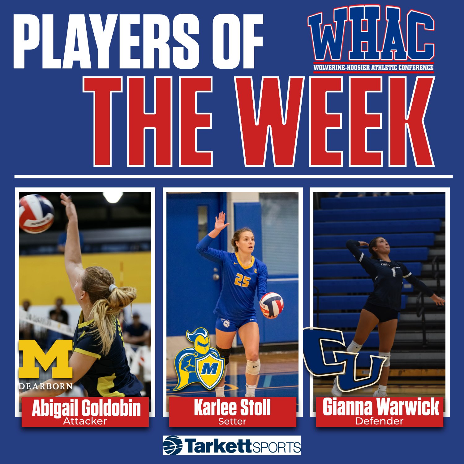 Goldobin, Stoll and Warwick Named Volleyball Players of the Week