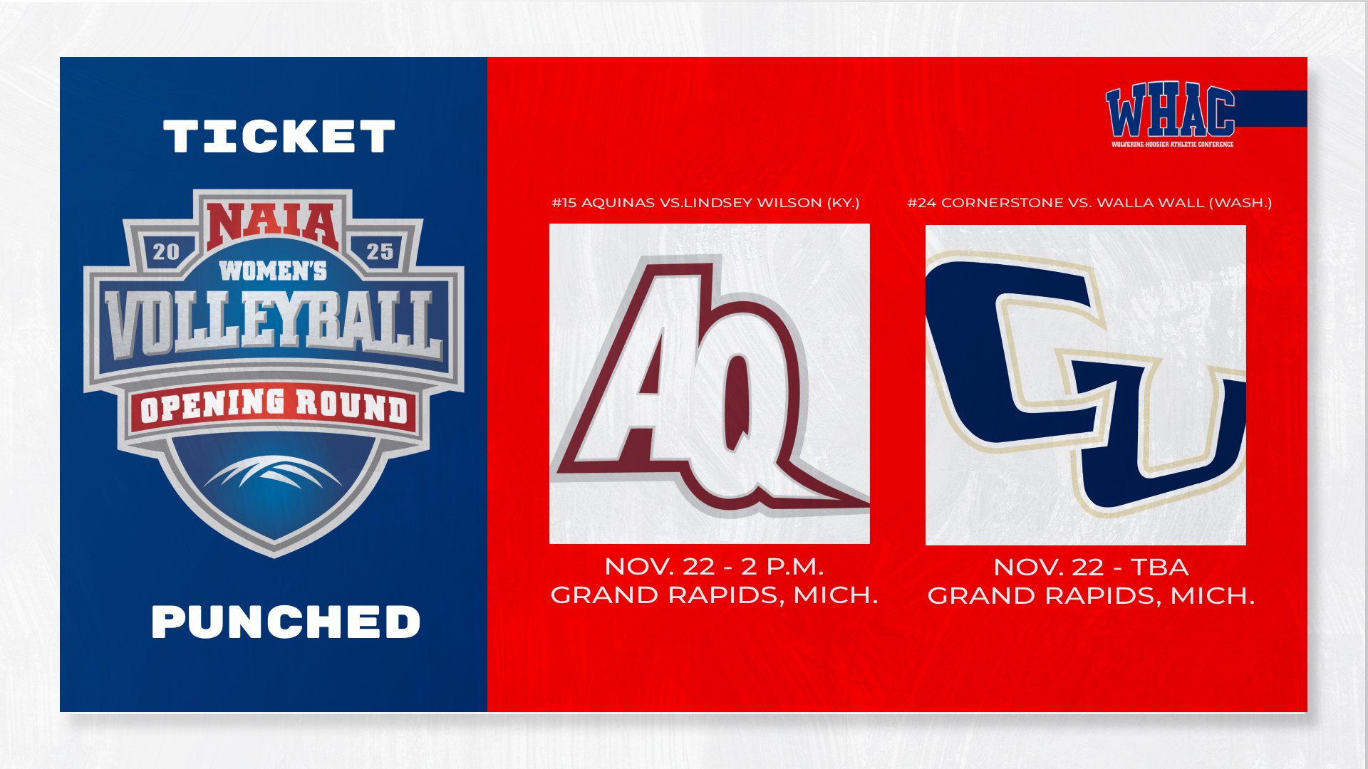 Aquinas and Cornerstone Set to Host NAIA Women's Volleyball Opening Round Matchups